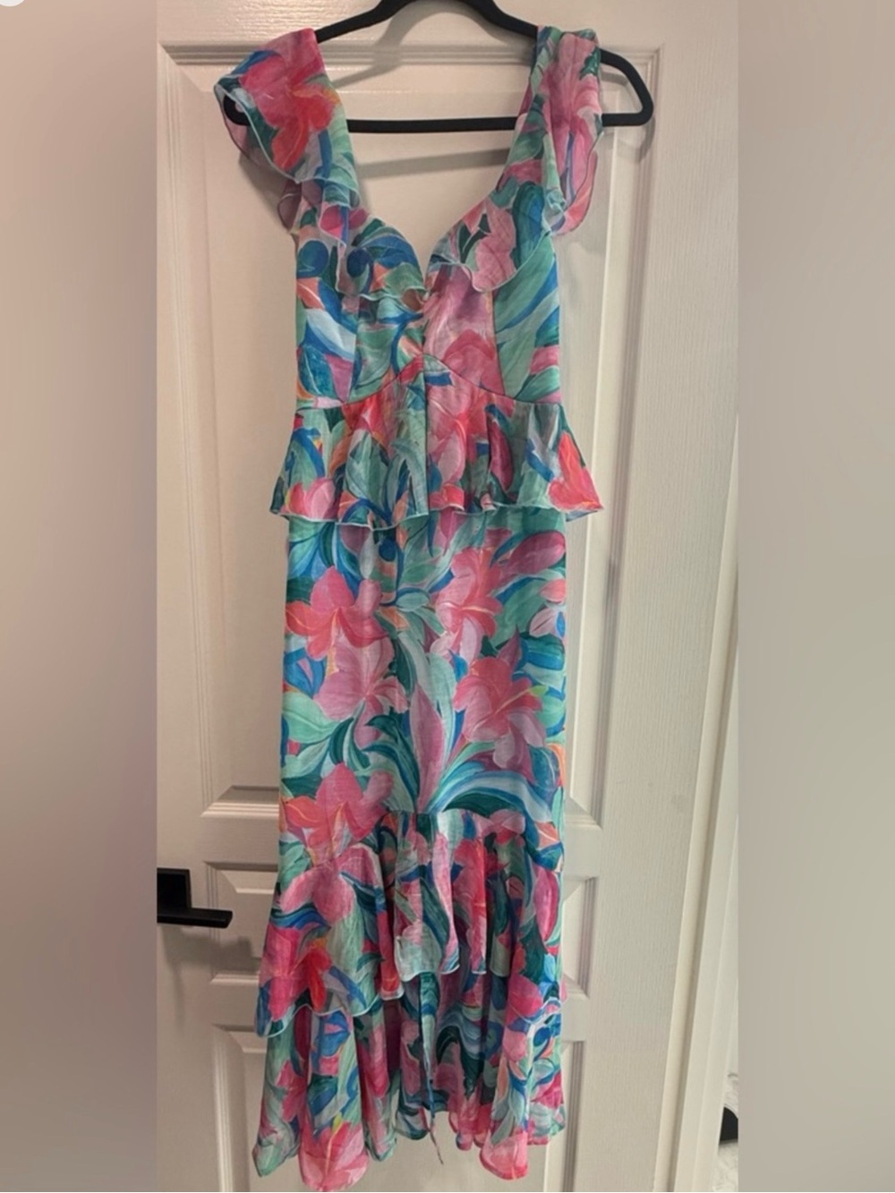 NEW Show Me Your Mumu Reese Ruffle Midi Dress in Hibiscus Punch XL - Picture 3 of 7